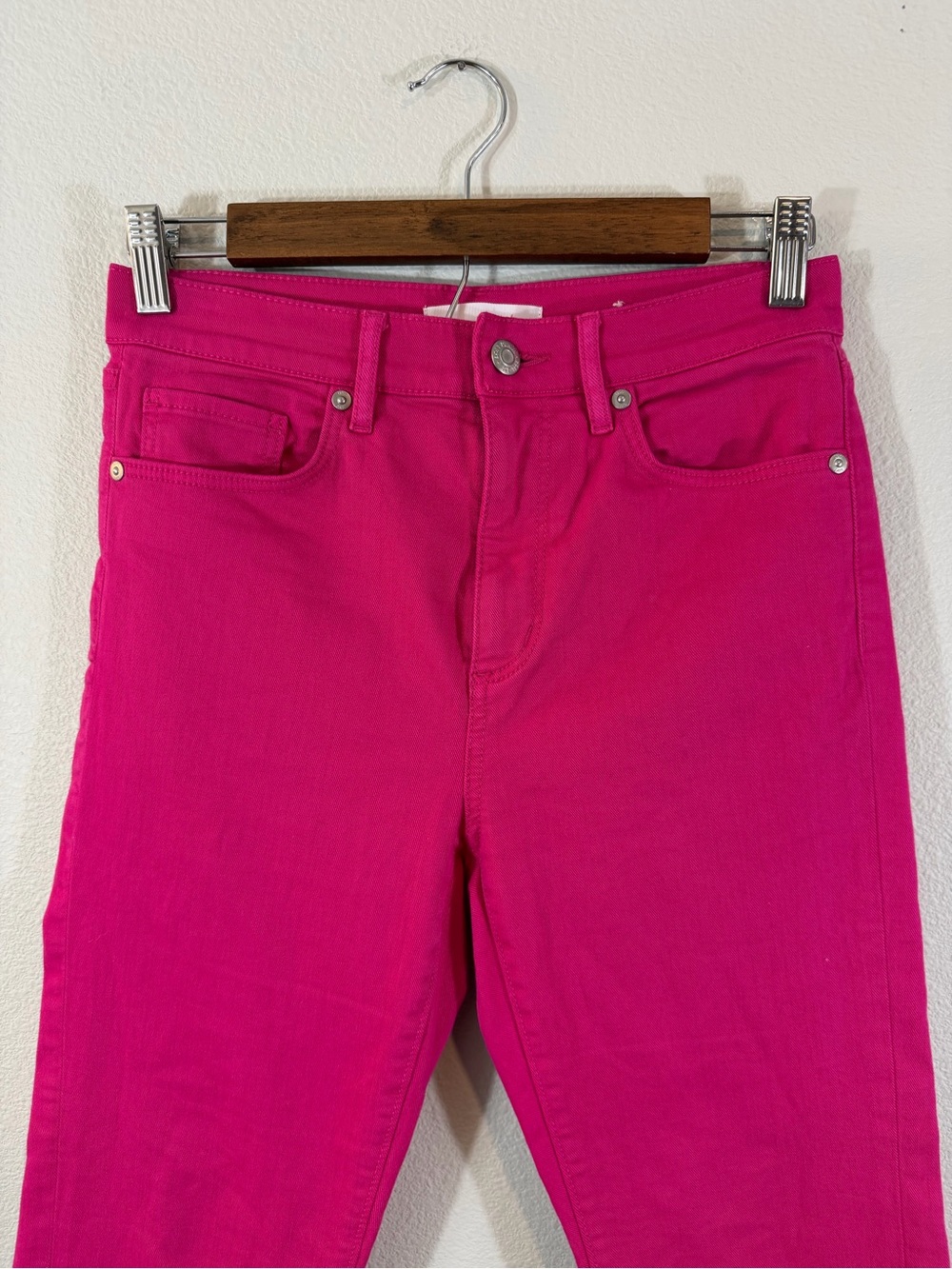 Loft Pink Kick Crop Jeans 25P/0P Raw Frayed Hem Summer Denim Bright Casual - Picture 2 of 10